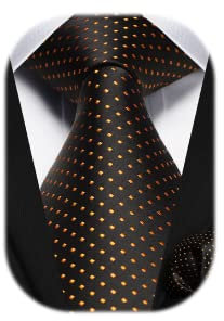 HISDERN Herren Krawatten Set Klassische Tupfen Taschentuch Formelle Elegant Krawatte & Einstecktuch Hochzeit Arbeit Orange/Schwarz