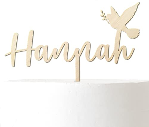 Personalisierter Cake Topper Taube: Tortenstecker mit Name für Taufe, Kommunion, Konfirmation, Firmung (Birke)