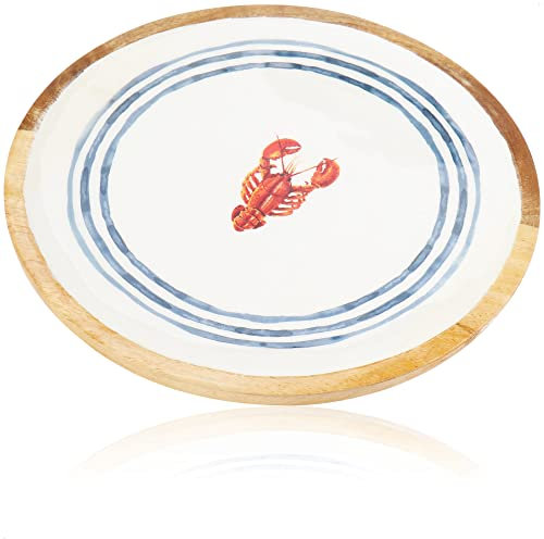 Com-four® Bandeja Marítima de Madera de Mango Con Film Impreso, Lacada - Plato Plano de Animal Marino (01 Plato)