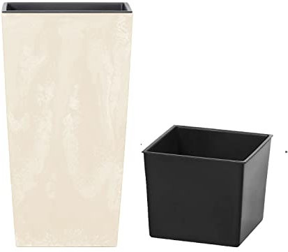 Prosperplast Maceta urbi Square Beton Effect 4l., con depósito, Dimensiones (mm) 140x140x265, Color Crema