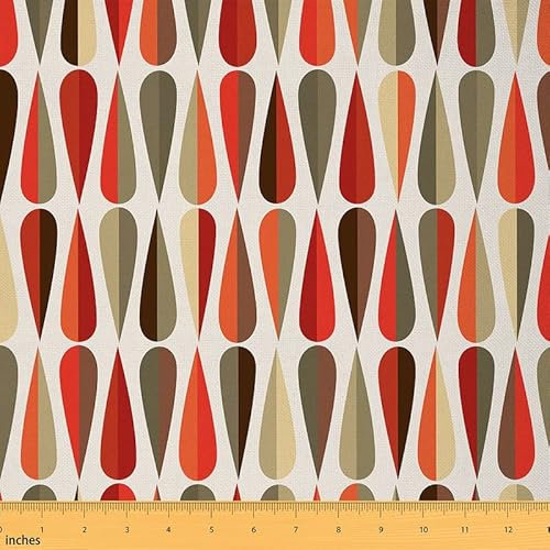 Feelyou Geometrischer Polsterstoff für Stühle, Retro 60er 70er Jahre geometrischer runder Stoff von The Yard, Vintage Regentropfenförmiger dekorativer Stoff für Polstermöbel und HeimwerkerProjekte,