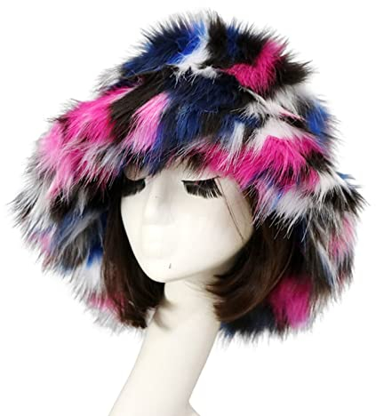 Damen-Hut für kalte Winter, übergroß, Rosenrot und Blau