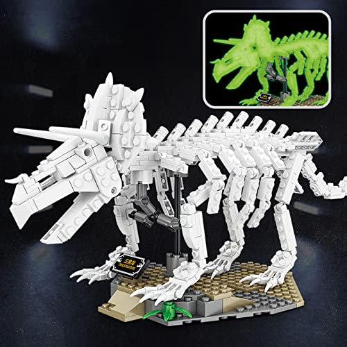 Jurassic dinosaurier Triceratops Luminous Baustein für Boy 8-14,Verwenden Sie Sonnenlicht / Lichter, um Energie zu speichern,Leuchten bei Nacht Kompatibel Mit Allen Gängigen Marken Dinosaurier 409PCS