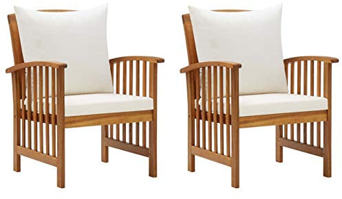 Homgoday Gartenstühle mit Kissen 2 STK. Akazie Massivholz Gartenmöbel Model310257