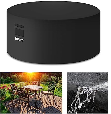 Futura Round Garden Table Cover 128x71cm Waterproof 600D Oxford Fabric, Heavy Duty Outdoor Patio Cover with Air Vents, UV Protection, PVC Lining and Fits Round Garden Furniture