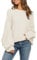 Fessceruna Damen Pullover Oversize Fledermausärmel Strickpullover Winter Rundhals Pulli Geripptes Sweatshirt(Beige, M)