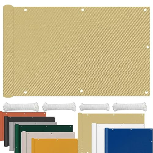 sonnensegel nach Mass Mit Ösen Wasserdicht SunSail Sonnensegel Sonnenschutz Markisenstoffe Meterware schattentuch für Garten Terrasse Balkon Sonnenschutz glasdach 4x7M Beige