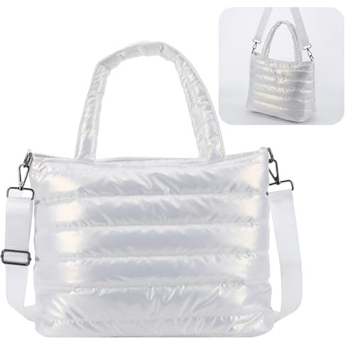 HICARRY Gesteppte Tasche Damen Groß Puffer Bag Stepptasche Winter Handtasche Damen Umhängetasche Fluffy Tote Bag Hohes Volumen Shopper Crossbody Bag Leichtgewicht Schultertasche (B02-Beige)