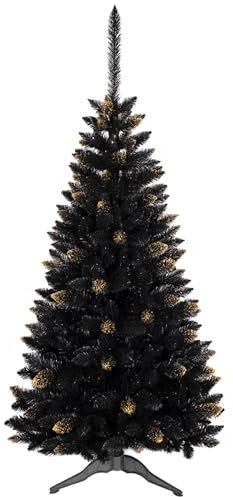 Albero di Natale artificiale nero, abete del Ghana, PVC, oro, 120cm