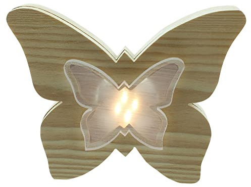 LED-Deko Schmetterling. Holz. Kunststoff. warmweiße LEDs. batteriebetrieben. An-/Aus-Schalter Maße: Höhe 15 cm. nur für den Innenbereich geeignet. Stückpreis