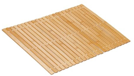 Relaxdays Tapis de Bain, Descente de Douche en Bambou, antidérapant, Enroulable, 60 x 40 cm, Nature et Blanc