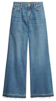 Superdry Damen Raw Hem Wide Leg Flare Jeans Hose, Wheeler Vintage Blue, 26W/ x 30L