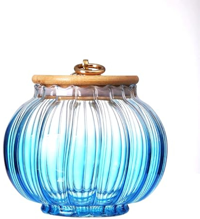 soulnioi Bocal en verre citrouille de 600 ml avec couvercle Récipient en verre citrouille pour bonbons sucre avec couvercle en bois (Bleu)