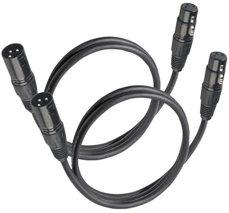 jindaaudio XLR Cables, DMX Cable Male to Female (2Pack), XLR Microphone Cable 4ft/1.2m, Light DMX Terminator 3 Pin Connector