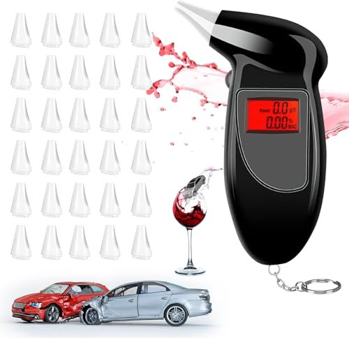 RosyFate Alkoholtester, Promillemessgerät Polizeigenau mit 30 Mundstücke, Alkoholtester Promilletester, Promilletester Schlüsselanhänger, für Privaten Gebrauch zu Hause