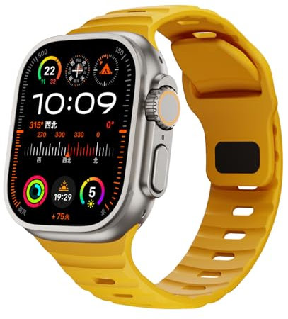 RYLIXAR Correa de Silicona Compatible con Apple Watch Ultra/Series 10/9/8/7/6/5/4/3/2/1/SE, 38-49mm, Deportiva (amarillo limón, 42mm/44mm/45mm/49mm/46mm(series10)