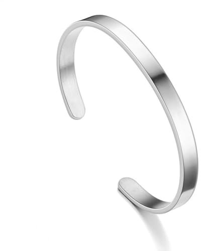 Bracelet Unisexe en Acier Inoxydable, Poli Finition, Large Ouvert, Cadeau de Bijoux pour Femme Homme Bracelet en Acier Inoxydable Poli Finition Jonc Manchette Gourmette Large Ouvert Elégant argent