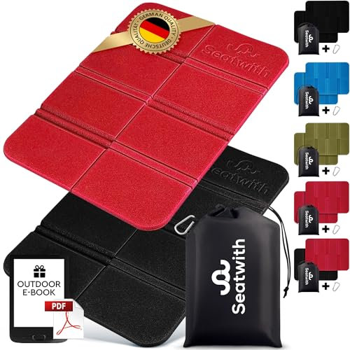 Set of 2 Outdoor Seat Mats/Foldable Insulated Thermal Seat Cushion with Carry Bag and Carabiner Hooks for Ideal Attachment to Backpack Maximum Protection Against Cold, Moisture and Dirt + Outdoor