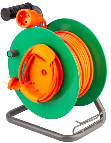 POLY POOL - PP2703 Avvolgicavo Elettrico 230V da Giardino - Prolunga Elettrica 25 metri - Bobina Avvolgicavo con Guida Avvolgi Cavi - Presa e Spina Tedesca Schuko
