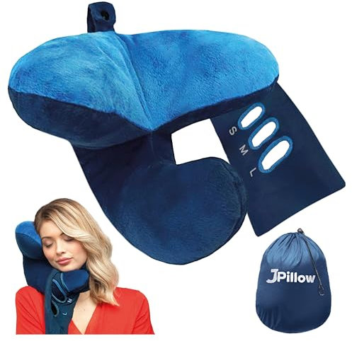 JPillow Reisekissen für Flugzeuge - Ein wenig sperrig, teuer und dauert ein paar Minuten, um zu meistern, aber unterstützt Kopf und Nacken in echtem Luxus - Britische Erfindung des Jahres (Blau)