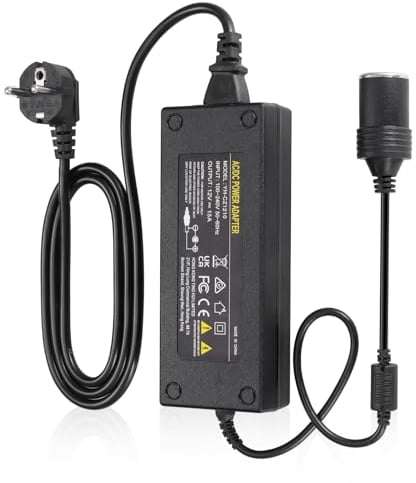 JIZZU Adaptador Mechero Coche a Enchufe 180W, Transformador 220V a 12V 15A, Convertidor de Corriente AC a DC para Aspiradoras de Coche, Compresores, Frigoríficos