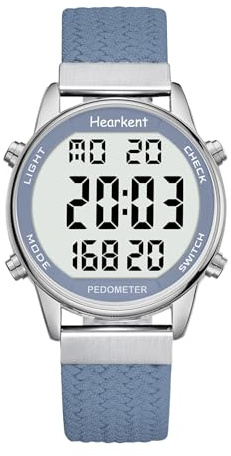 Hearkent Orologio pedometro da donna, cinturino in nylon morbido, senza applicazione o carico, con conteggio passi, calorie, distanza, orologio e retroilluminazione dello schermo
