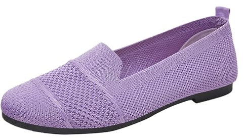 CreoQIJI Scarpe da donna in velluto scarpe da donna, scarpe etniche per il tempo libero, moda estiva, cave, traspiranti, tacco piatto, suola morbida, scarpe casual da donna mocassino, Lilla, 38 EU