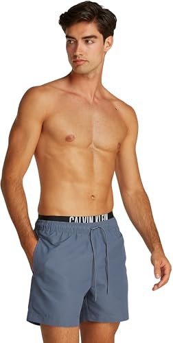 Calvin Klein Herren Badehose Medium Double mit Tunnelzug, Blau (Grisaille), M