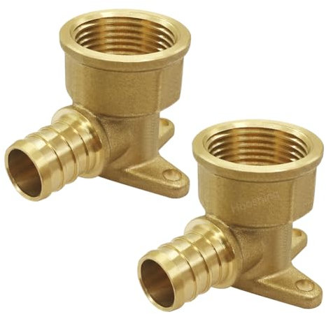 Hooshing 2 Stück Drop Ear Ellenbogen Pex Fittings 5/8 Zoll Pex x 1/2 Zoll NPT weiblich Adapter Messing Crimp Fittings für Pex Rohre Sanitärarbeiten