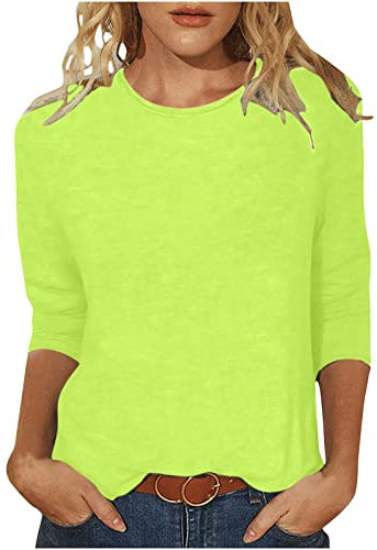 Top da donna Camicette con maniche a 3/4 per donna girocollo vestibilità ampia carino divertente autunno estate camicia 2024 moda, O-450 Verde Lime, XXL