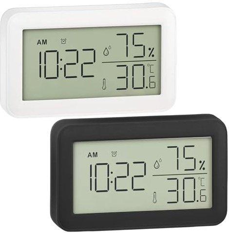 Thermometer Hygrometer mit Wecker, Wanduhr Digital, LCD Digital Thermometer, Hygrometer Feuchtigkeit, Weckzeiten und Schlummerfunktion, Wecker mit Temperaturanzeige und Luftfeuchtigkeit