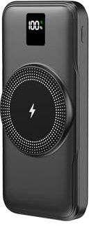 Daewoo Tragbare Powerbank 10000 mAh mit eingebauten Kabeln und MagSafe, USB-A-Anschluss, USB-C-Anschluss, Micro-USB-Anschluss, LED-Akku-Display, Soft-Touch