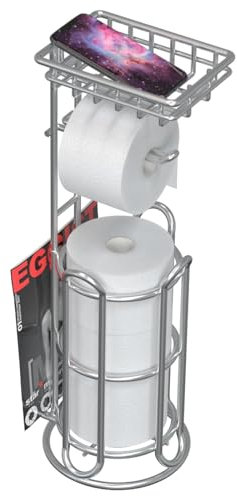Chrome Free-Standing Toilet Paper Holder for Mega Rolls – Stainless Steel Tissue Dispenser with Phone/Wipe Shelf and Magazine Rack, 6.5 * 24, Blau