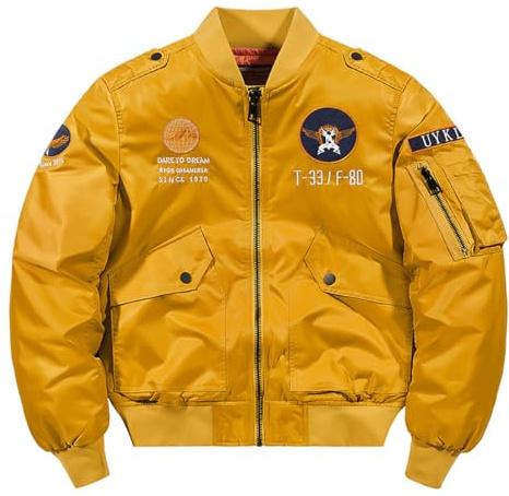BININBOX Men's Bomber Jacket Stand Collar Bomber Jacket Autumn Winter (UK, Alpha, XL, Regular, Regular, Yellow)