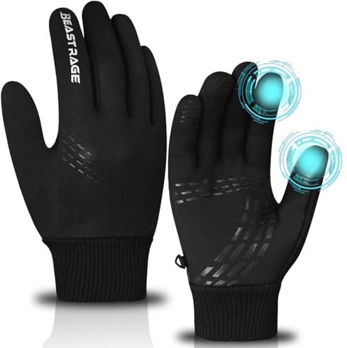 BEAST RAGE Winter-Fahrradhandschuhe für Kinder, wasserdichte Thermo-Kinder-Sporthandschuhe für Jungen und Mädchen, Winddichte warme Winterhandschuhe, Winddicht (Schwarz, L)