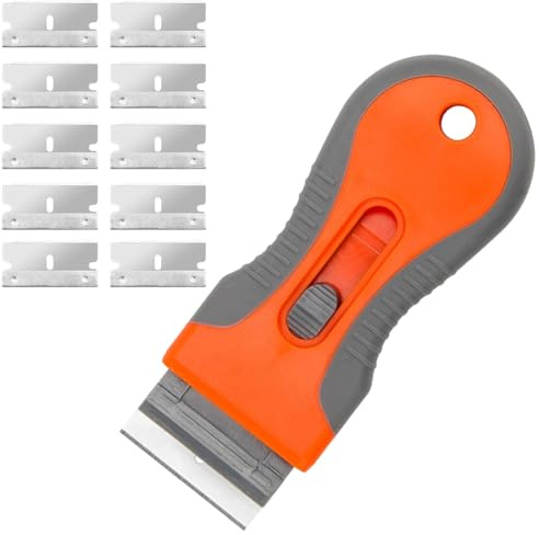 RVYEIOP 1 pièce grattoir céramique pour poêle, grattoir pour verre avec 10 lames métalliques de rechange pour peinture, autocollants, autocollants pour pare-brise, poêle, fenêtre