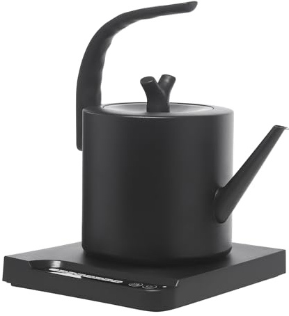 DAOHHFO 1L Elektrischer Wasserkocher mit langem Auslauf,1000W Edelstahl Wasserkocher mit Sockel, Gebogene Griff, Temperatureinstellung, für Spezialitätenkaffee und Tee (Schwarz)
