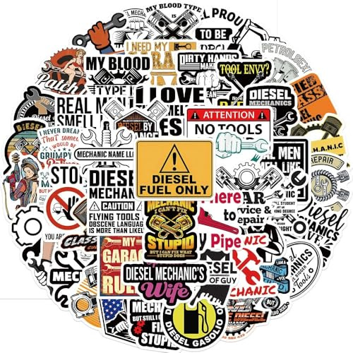 50 PCS Stickers for Mechanic,Vinyl Skateboard Guitar Door Laptop Luggage Car Bike Water Bottle Birthday Party Supplies Teens Kids Boys and Girls Stickers Cool Hard Hat Sticker Pack