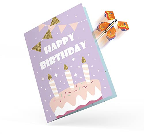 FETTIPOP Überraschungs Schmetterlingskarte Geburtstagskarte (Cream-cake), Happy Birthday Karte Fliegender Schmetterling