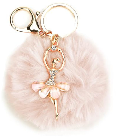 Ballerina Schlüsselring, Rosa Kristall Design, Kamelfarbener Fellball Schlüsselanhänger, Süßer Schlüsselanhänger, Geschenk Für Mädchen, Geschenk Für Mutter, Intimes Geschenk Für Tochter