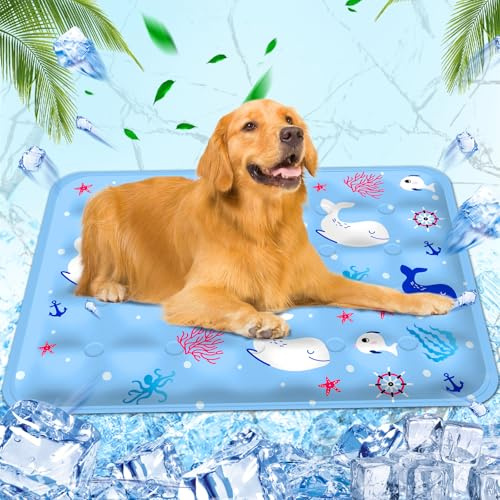 Huifengjie Kühlmatte Hunde,Haustier Kühlmatte, Kühlkissen Pad wassergefüllte Kühlmatte Pet Cooling Pad, 60×90cm,XL,Unterwasserwelt