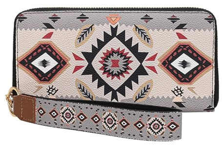 YUEcthynous Damen Kork Geldbörse,Damen Geldbörse mit Paisley Ornament Muster,Blumenmuster Kupplung mit RFID-Blockierung und Mehreren,Kartenhalter Münzfach,Große Kapazität Leder Reißverschluss