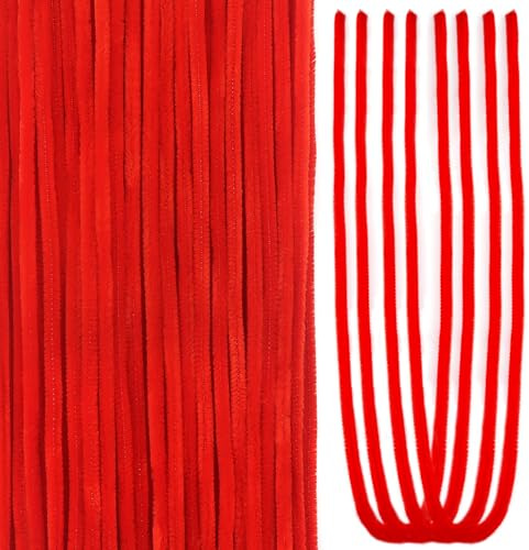 TOAOB 50 Stück Rot Pfeifenputzer zum Basteln 60 cm Lang Pfeifenreiniger | Chenilledraht Biegeplüsch Basteldraht Overlength, Lang 60cm und Breit 6mm, für Basteln und Dekorieren Kunst Handwerk