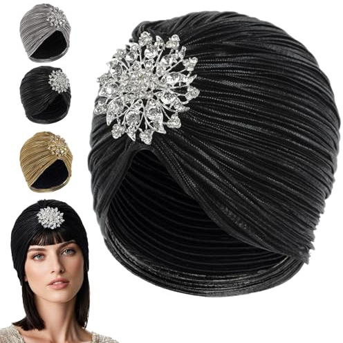 LUKIUP Damen Turban Hut, Turban Damen mit Abnehmbarer Brosche 1920s Fasching Kostüm Accessoires Party COPLAY Halloween Karneval