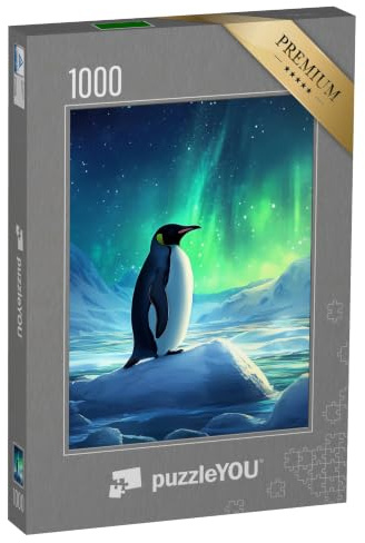 puzzleYOU: Puzzle 1000 Teile „Pinguin im Bann der Polarlichter“