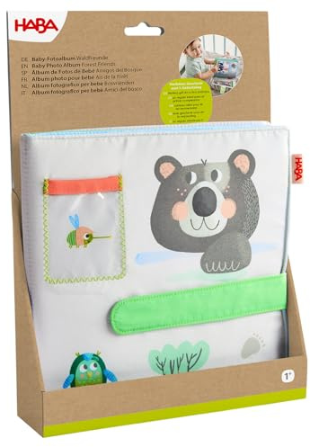 HABA Baby-Fotoalbum Waldfreunde – Stoff-Fotobuch mit Einstecktaschen für Fotos – Für Babys ab 6 Monaten, zum Entdecken & Festhalten erster Erinnerungen – 2012301001