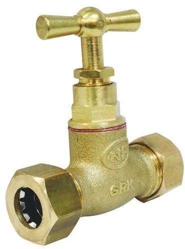 SOMATHERM FOR YOU - Robinet d’Arrêt Droit Laiton avec Jonction Instantanée Ø12 mm - Double Mâle 15/21 - Corps en Laiton Brut - Tête à Potence - Jaune