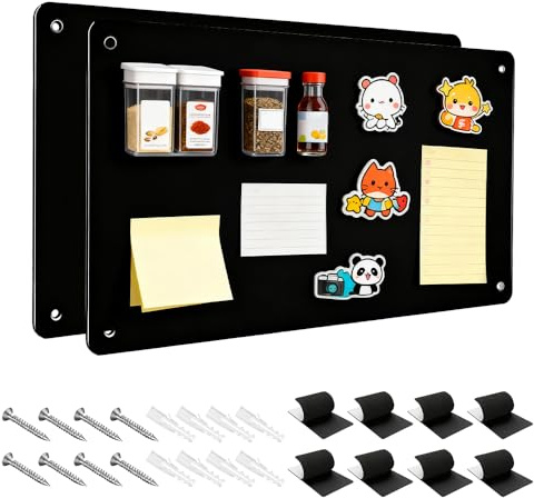 Wxeadu 2 Pack Magnetic Board for Wall, 43x30cm Metal Magnet Board, Magnetic Board for Fridge Magnets, Stainless Steel Magnetic Notice Board to Display Notes, Photos, Spice Jars, Suits for Home Office