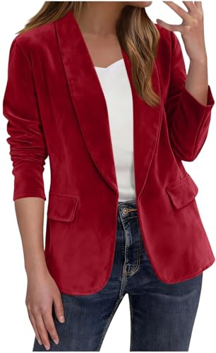 RLEHJN Cord Blazer Damen Tailliert Cordblazer aus Wildlederimitat Kurz Cordjacke Damen Gefüttert mit Knöpfen Lässige Kunstwildleder Blazer Elegant Anzugjacken Revers Strickjacke Übergangsjacke