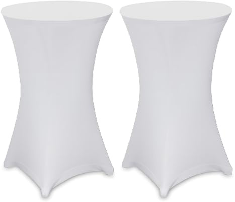 Julido Stretch Stehtischhussen – Elastische Spandex Hussen für Steh- & Bistrotische – Waschbar, Bügelfrei & rutschfest – Verstärkter Fußbereich – Für Hochzeit & Party (Weiß, 2er Set - Ø 80-85cm)